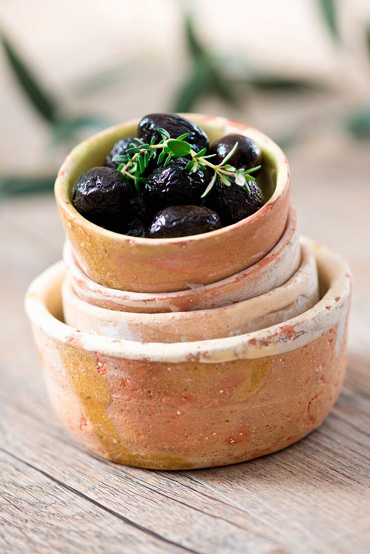 Bowl of black Greek olives