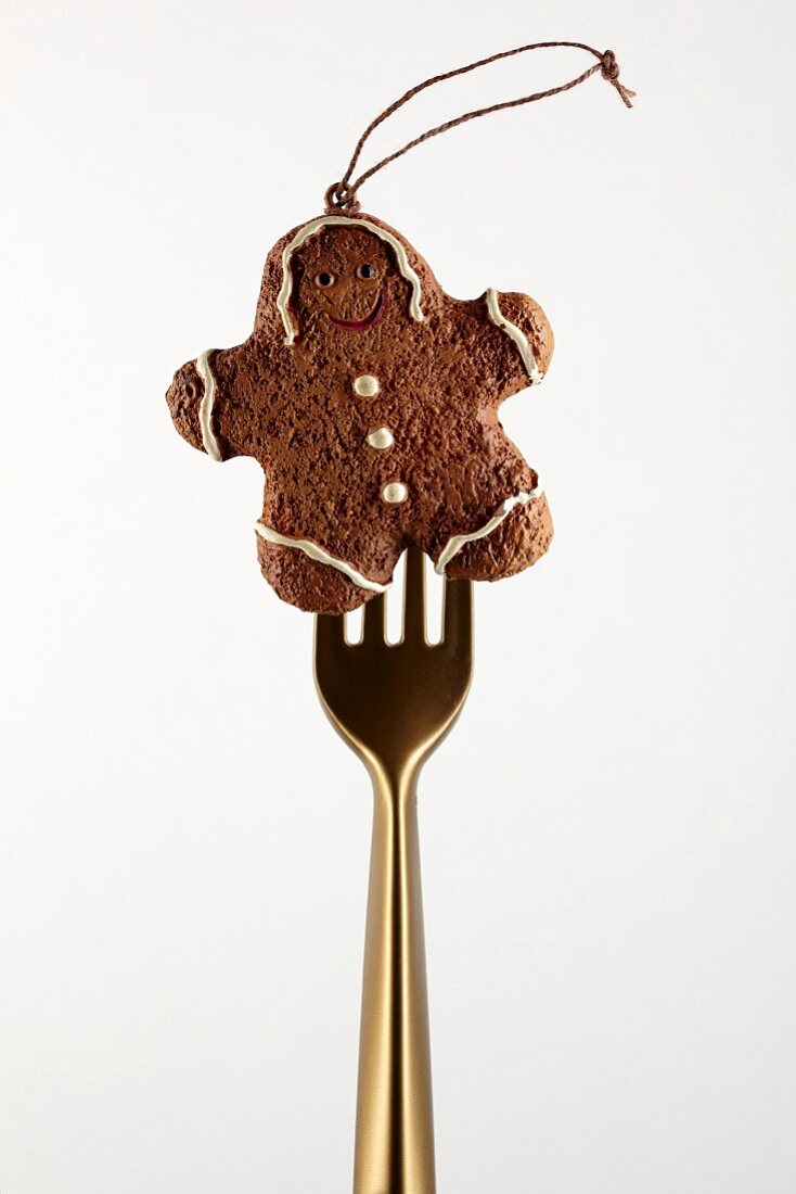 Christmas gingerbread man to hang on the end of a fork