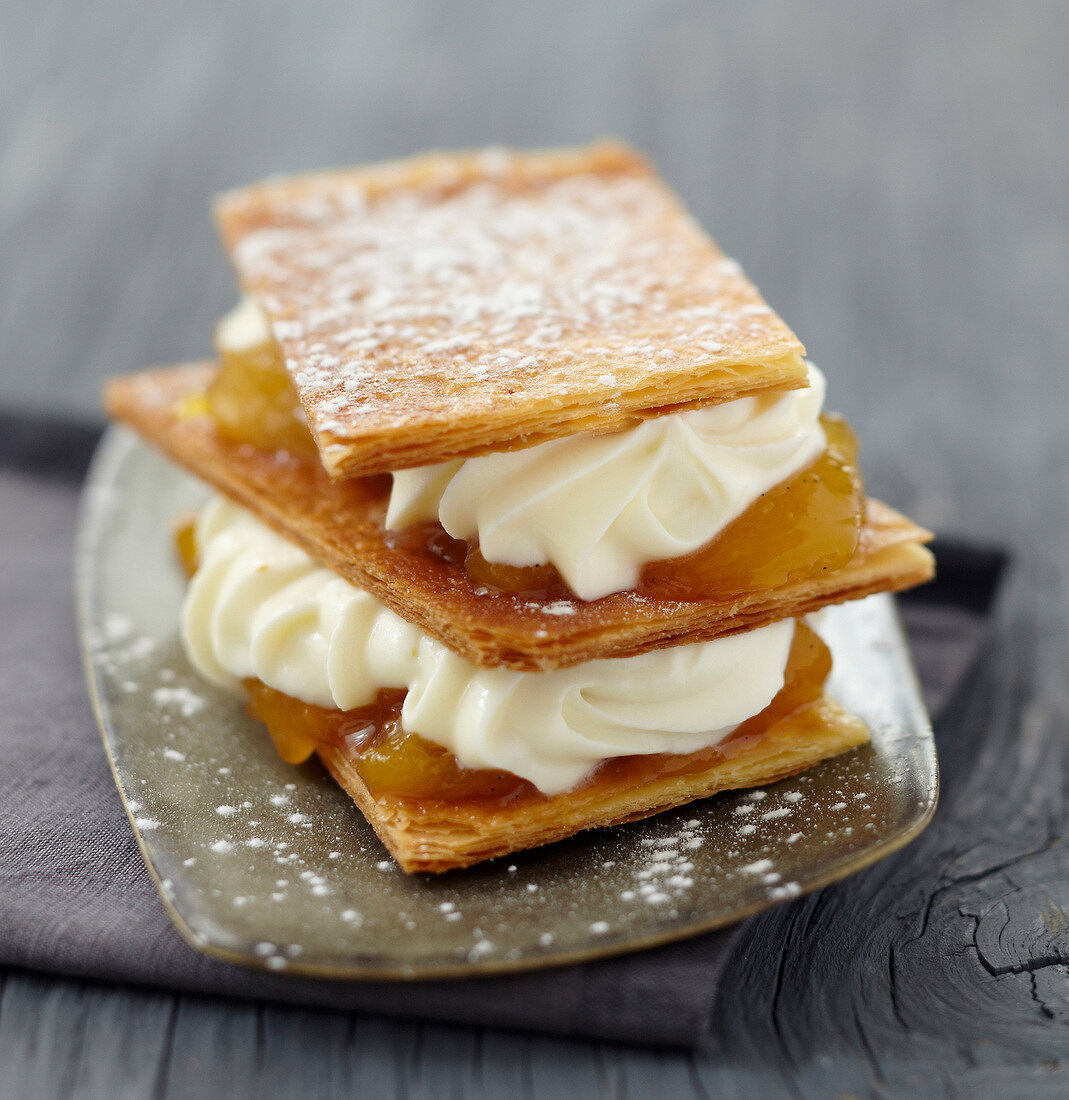 Stewed apricot and whipped cream Mille-feuille