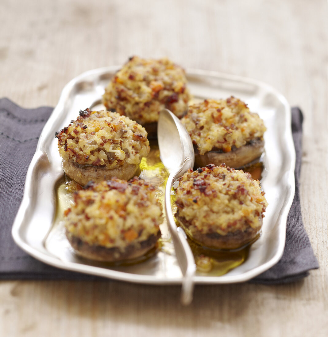 Button mushrooms caps stuffed with Fromage frais