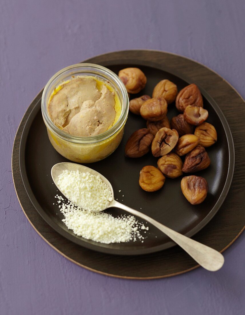 Ingredients for a foie gras and chestnut savoury fondant