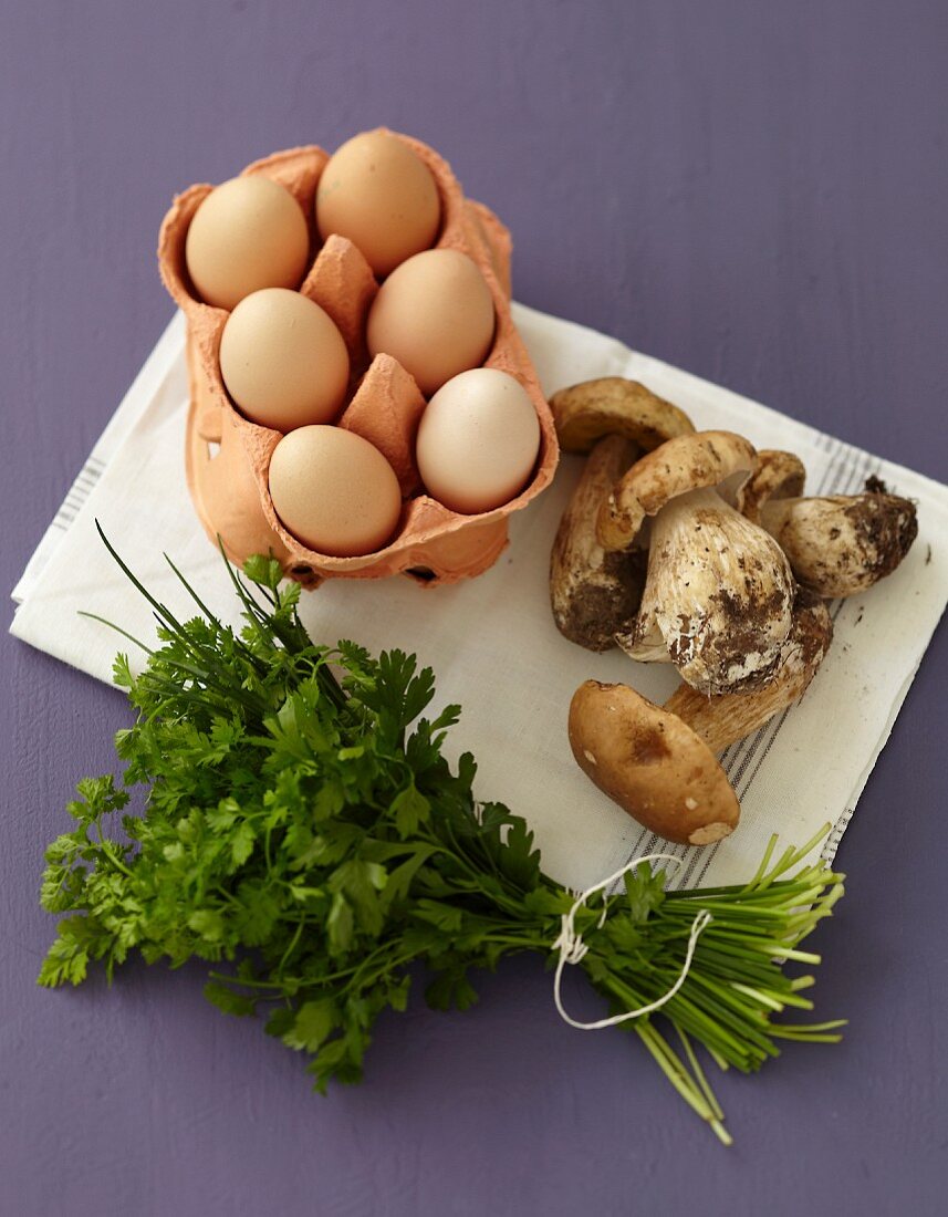 Ingredients for egg and cep terrine