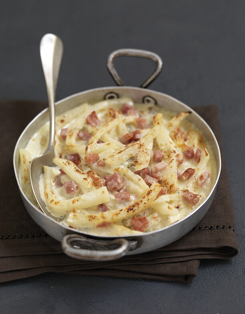 Celeriac,ham and Roquefort gratin