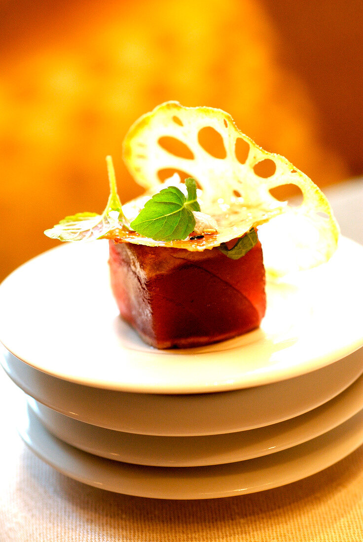 Pan-fried and caramelized tuna at the Landmark Mandarin Oriental Hotel