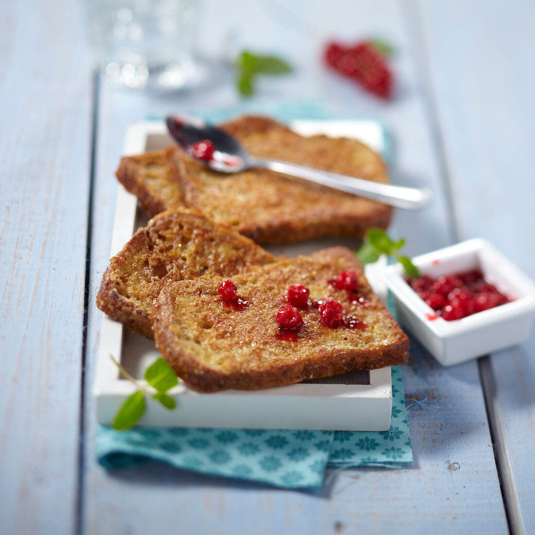 French toast with stewed redcurrants