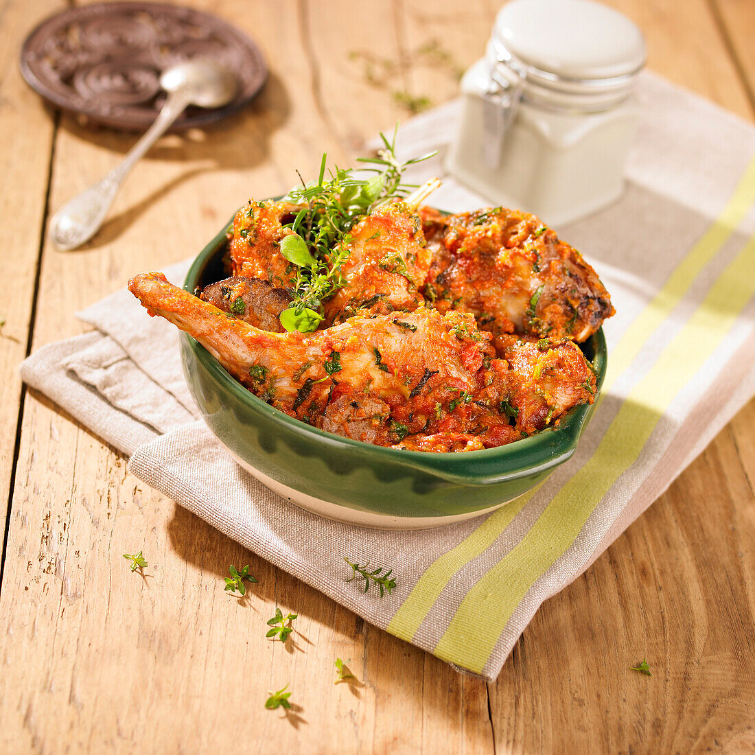 Garenne rabbit in tomato and herb sauce