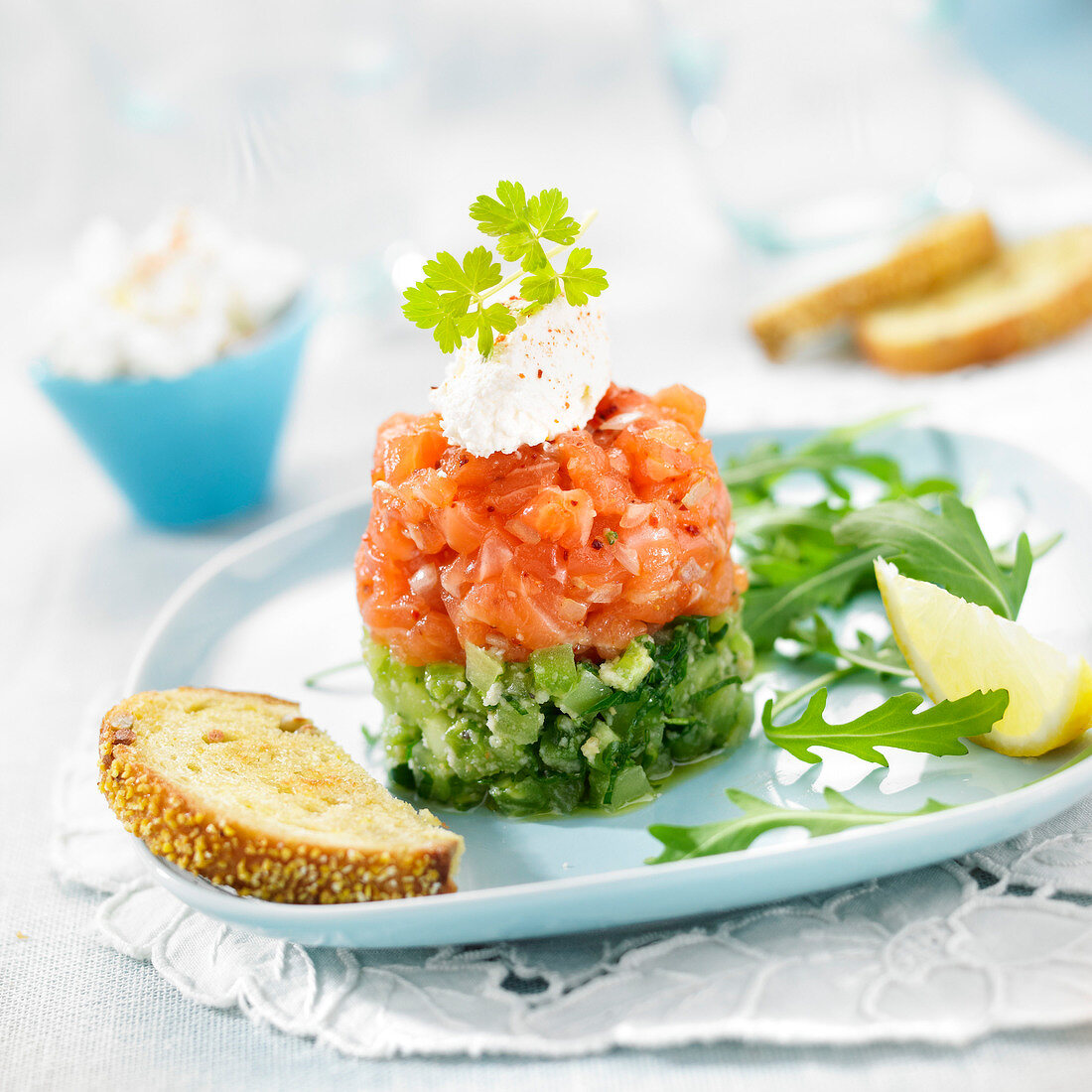 Cucumber and salmon tartare duo