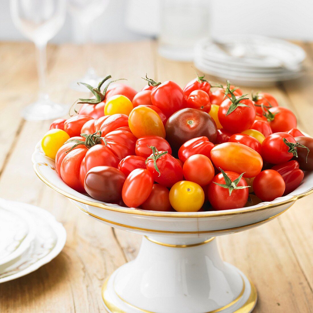 Variety of tomatoes on a presentation dish