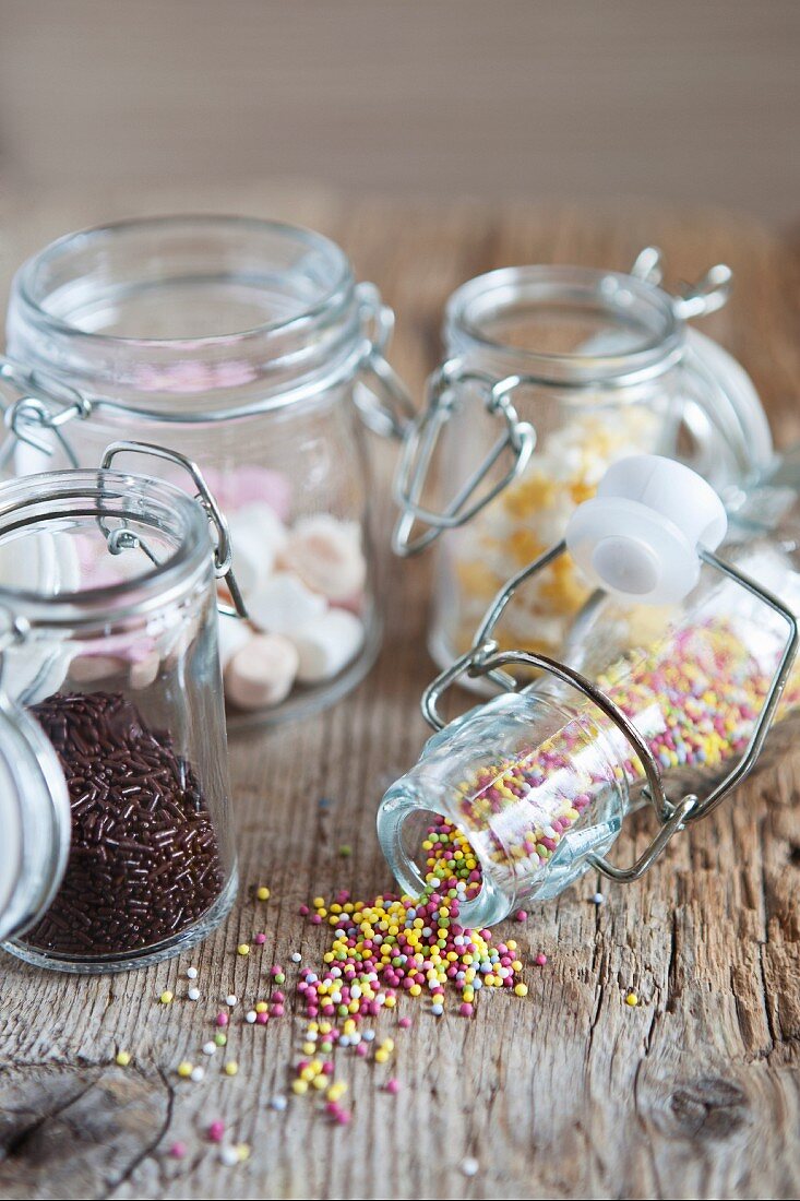 Jars of pastry decorations