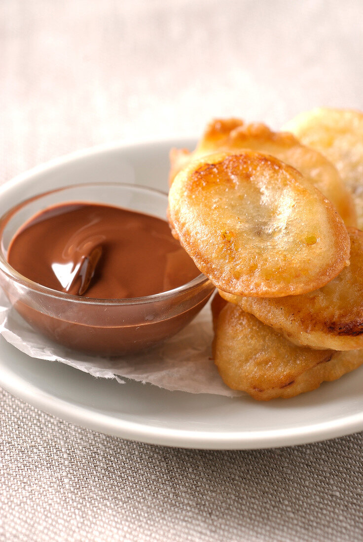 Banana fritters with chocolate sauce