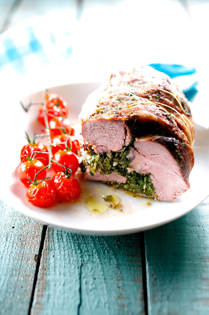 Saddle of lamb stuffed with herbs