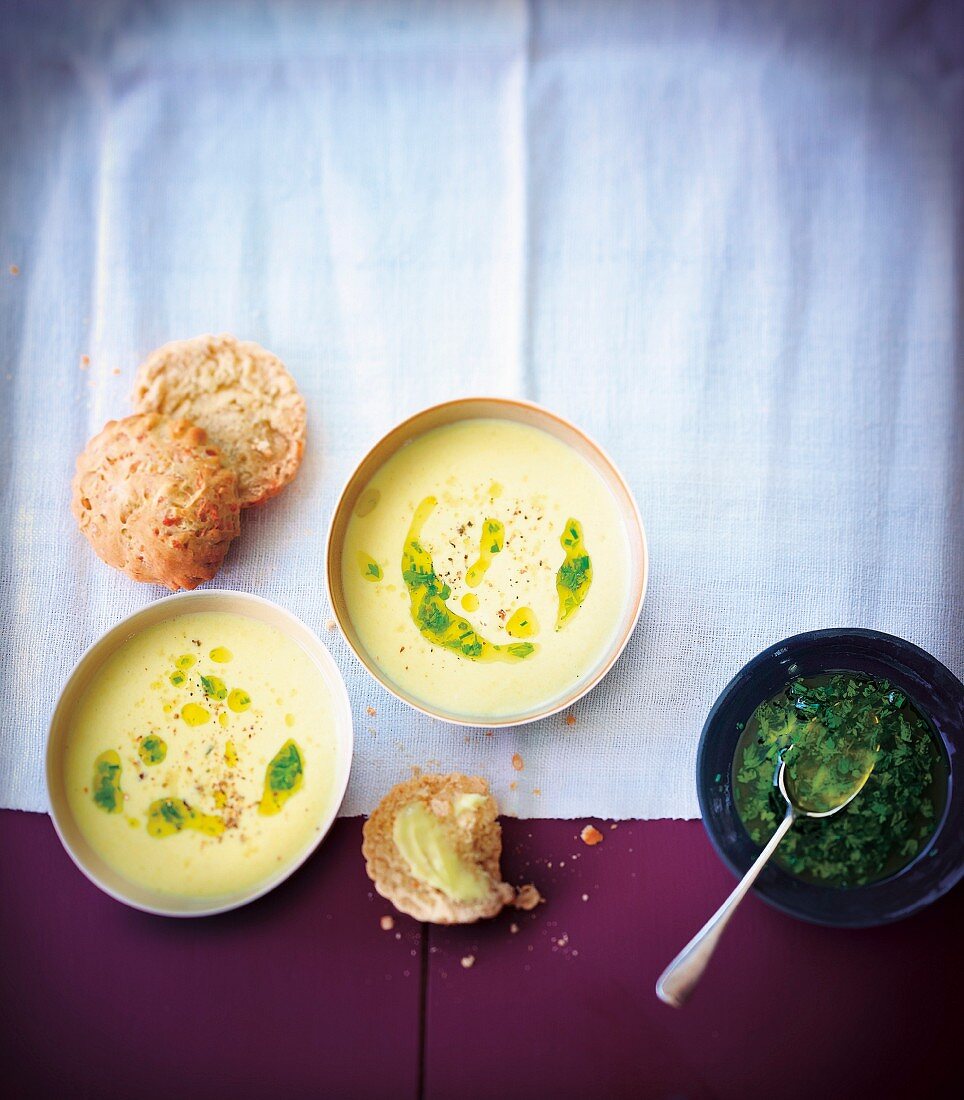 Sweetcorn soup with scones