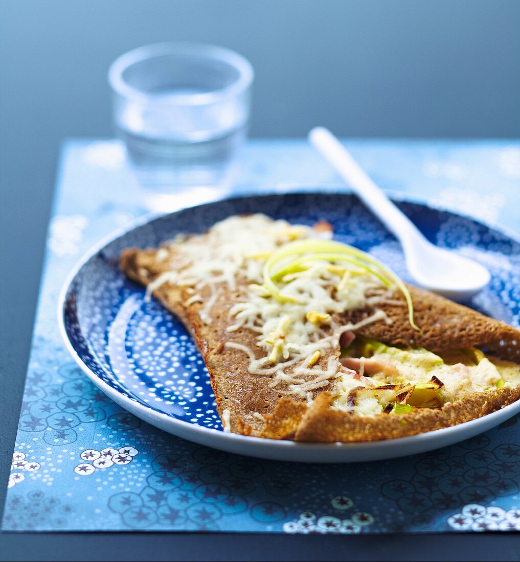 Ham, leek and cheese buckwheat pancake