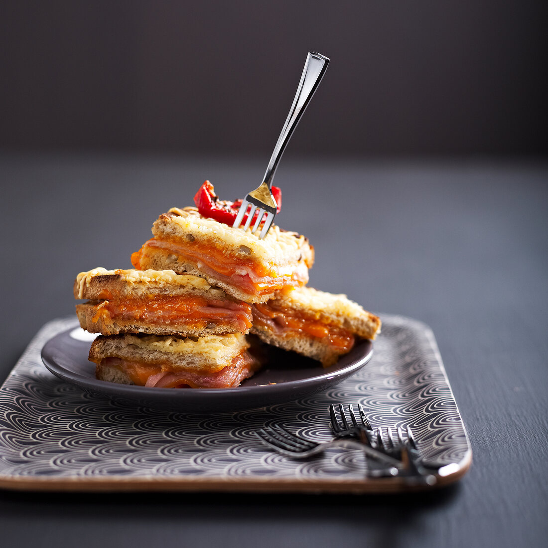 Cheddar, bacon and tomato toasted sandwiches