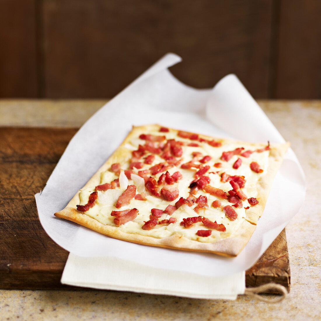 White pizza with diced bacon