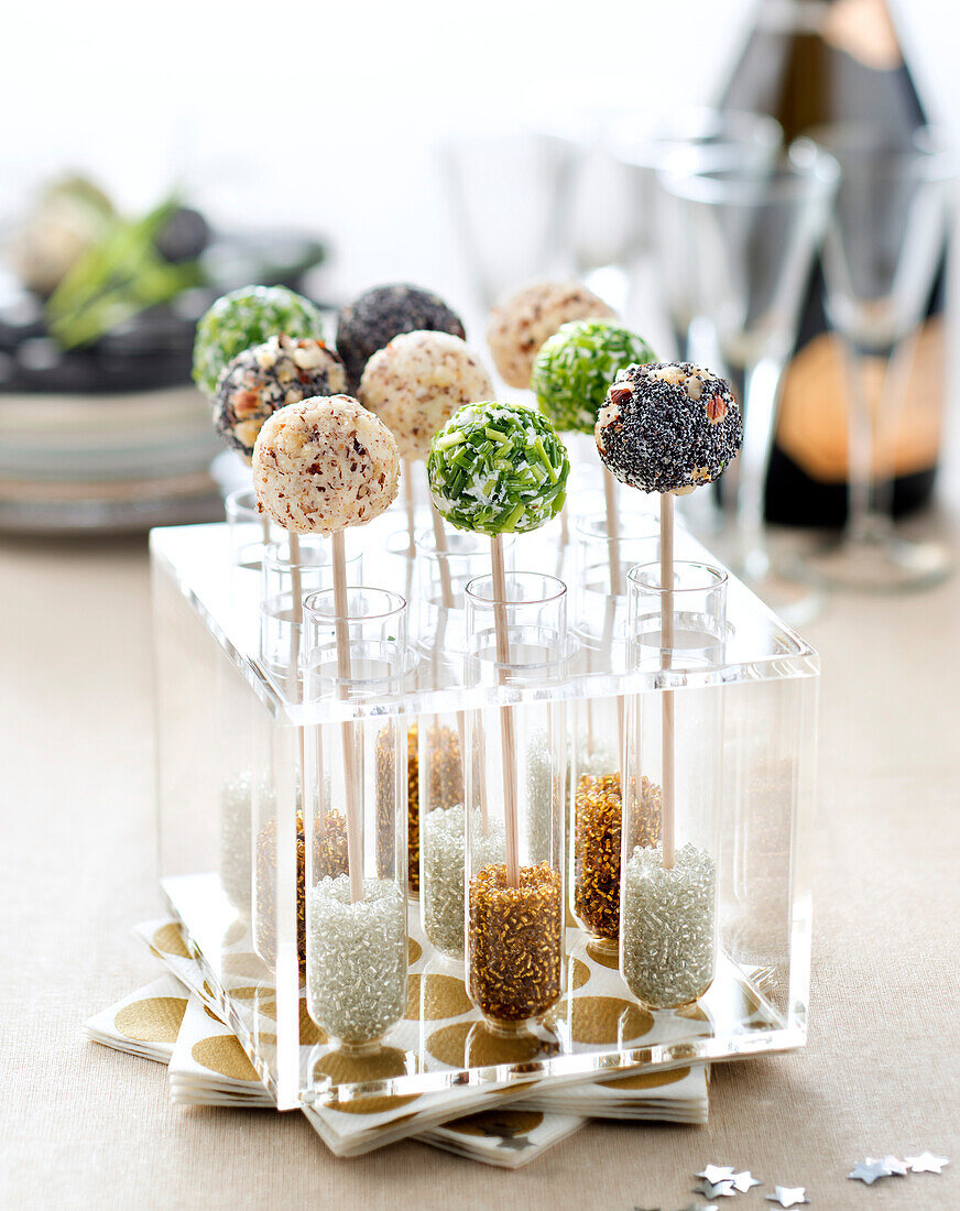 Three-flavored fresh goat's cheese pops
