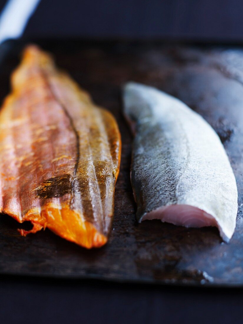 Fillet of fresh and fillet of smoked haddock