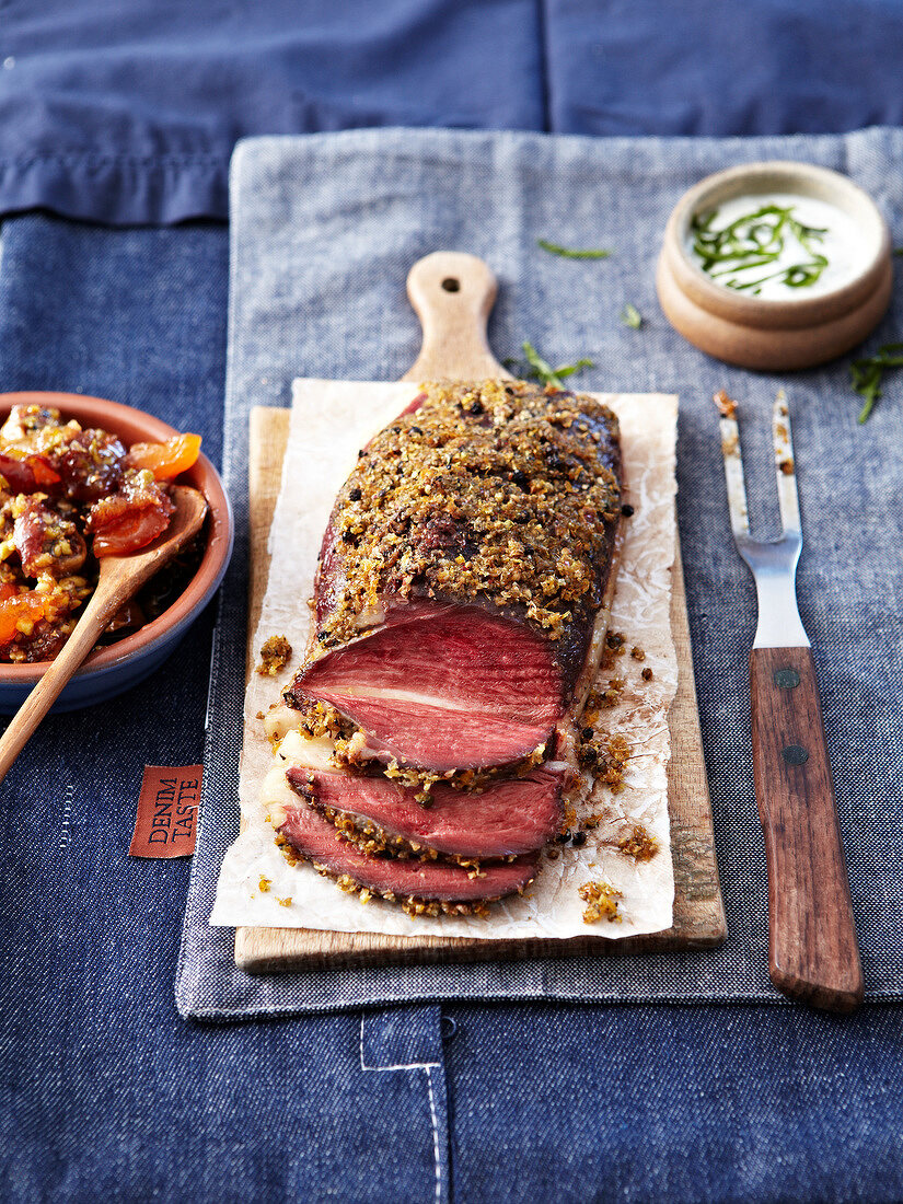 Venison roast in spicy orange zest crust