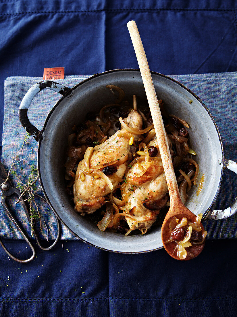 Rabbit,onion,raisin and pine nut casserole