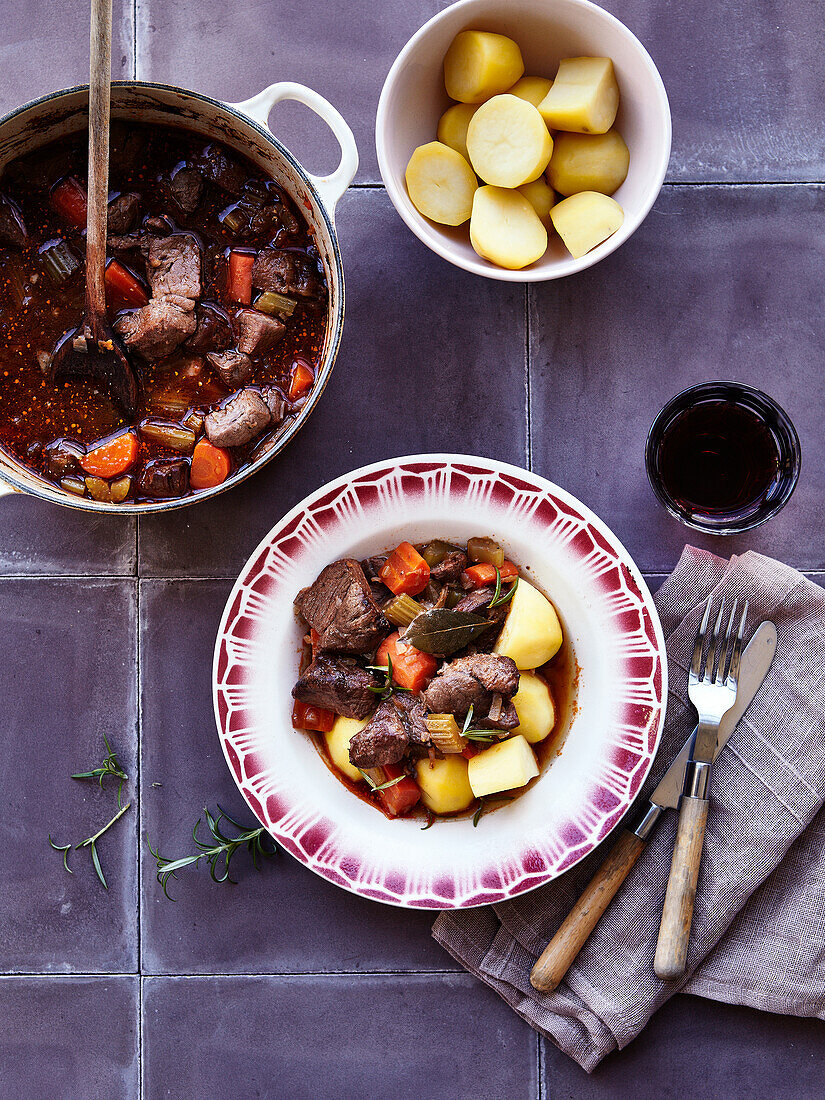 Beef and carrot stew with potatoes