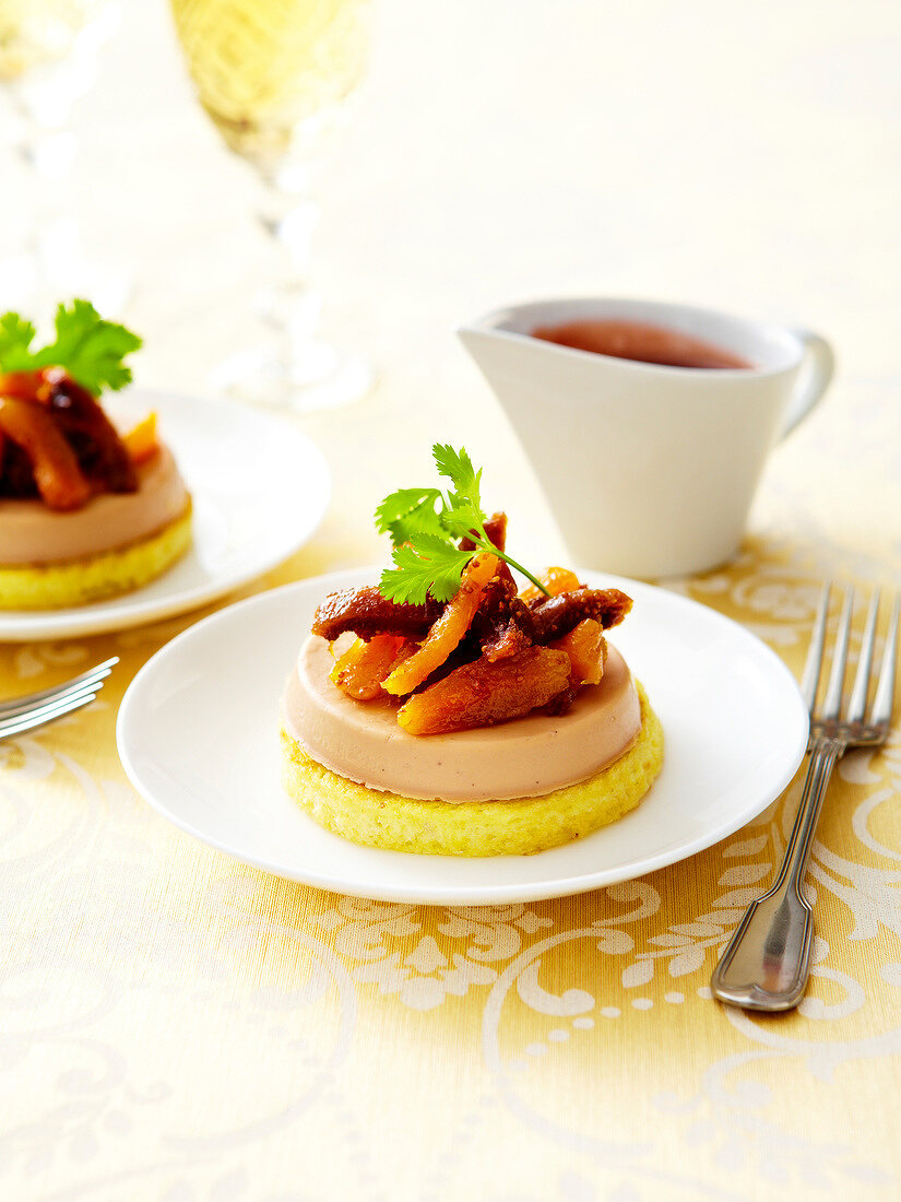 Duck mousse with dried fruit and pan-fried polenta