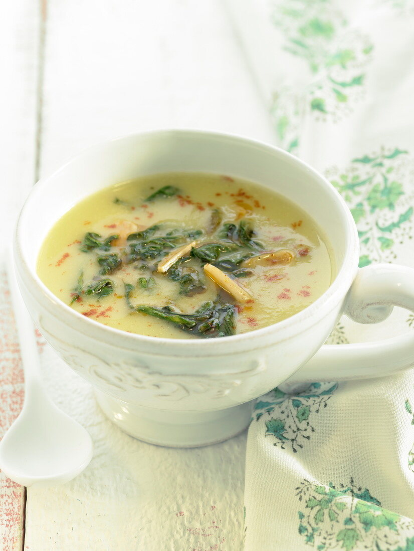 Cream of potato soup with spinach