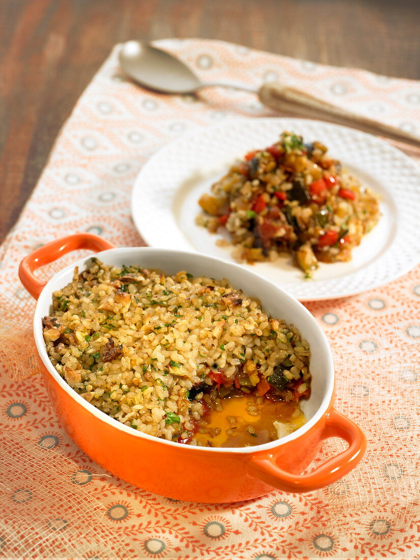 Crumble-style rice and vegetables