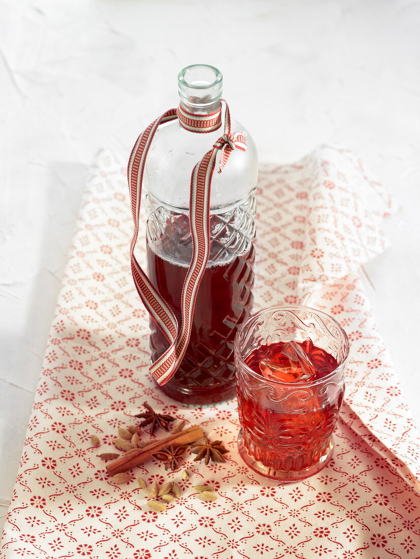 Bottle and glass of hibiscus juice