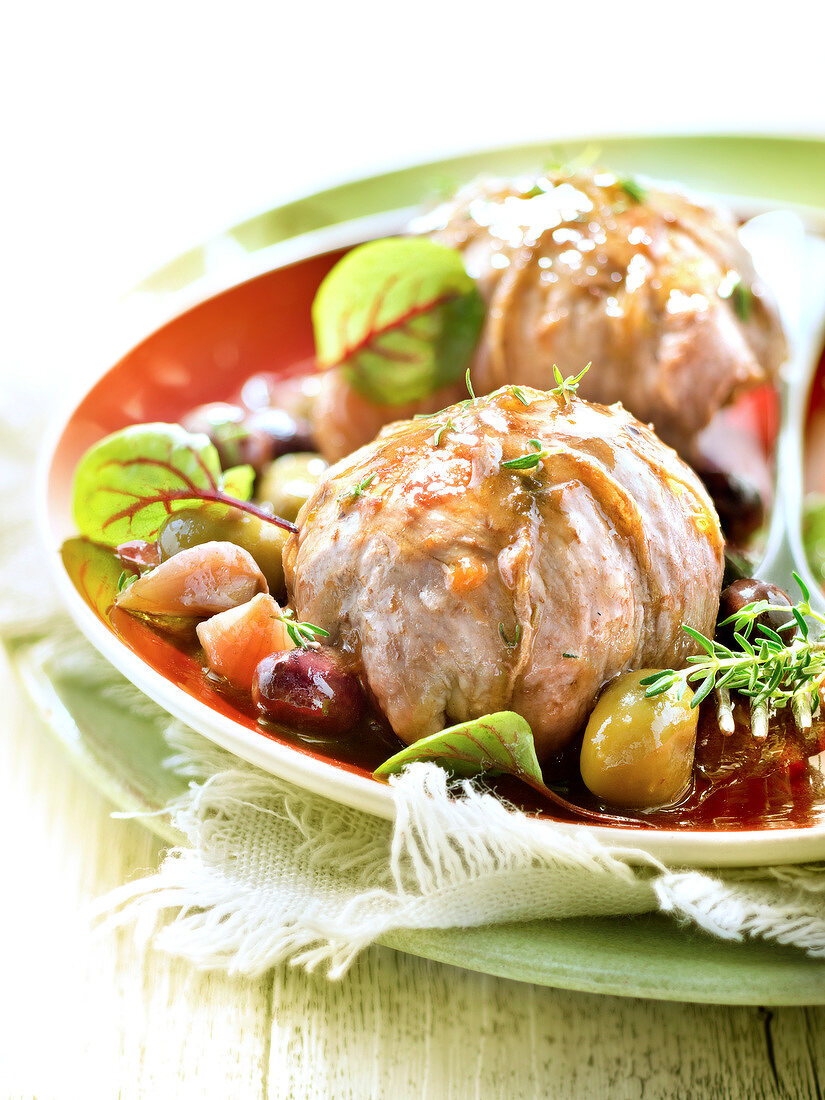 Veal Paupiettes with olives and small onions