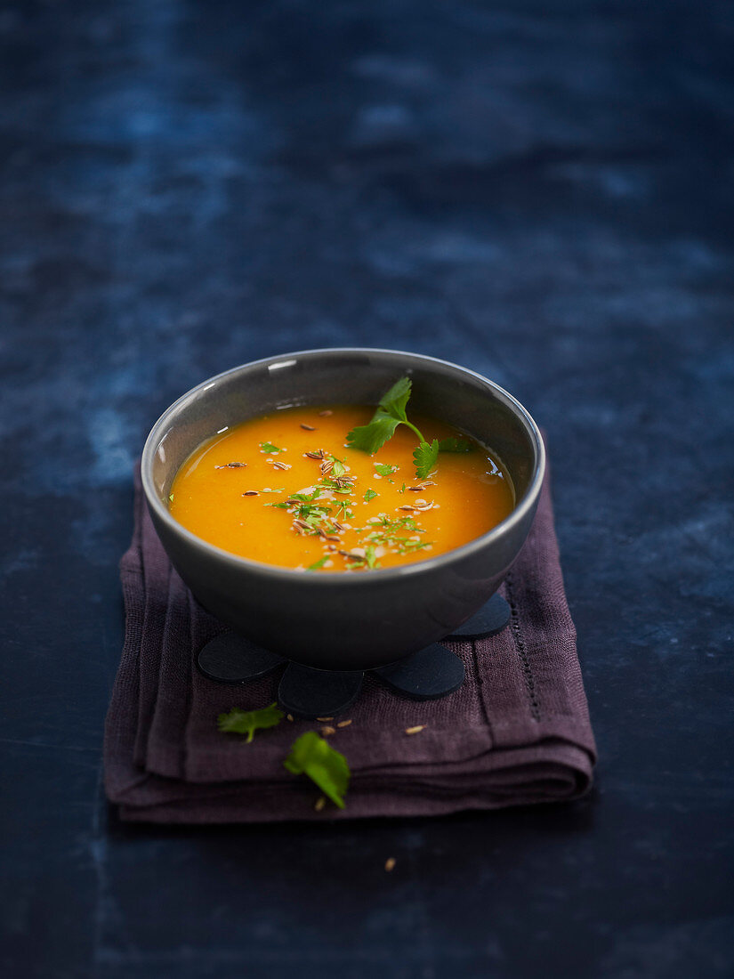Cold carrot soup with cumin seeds