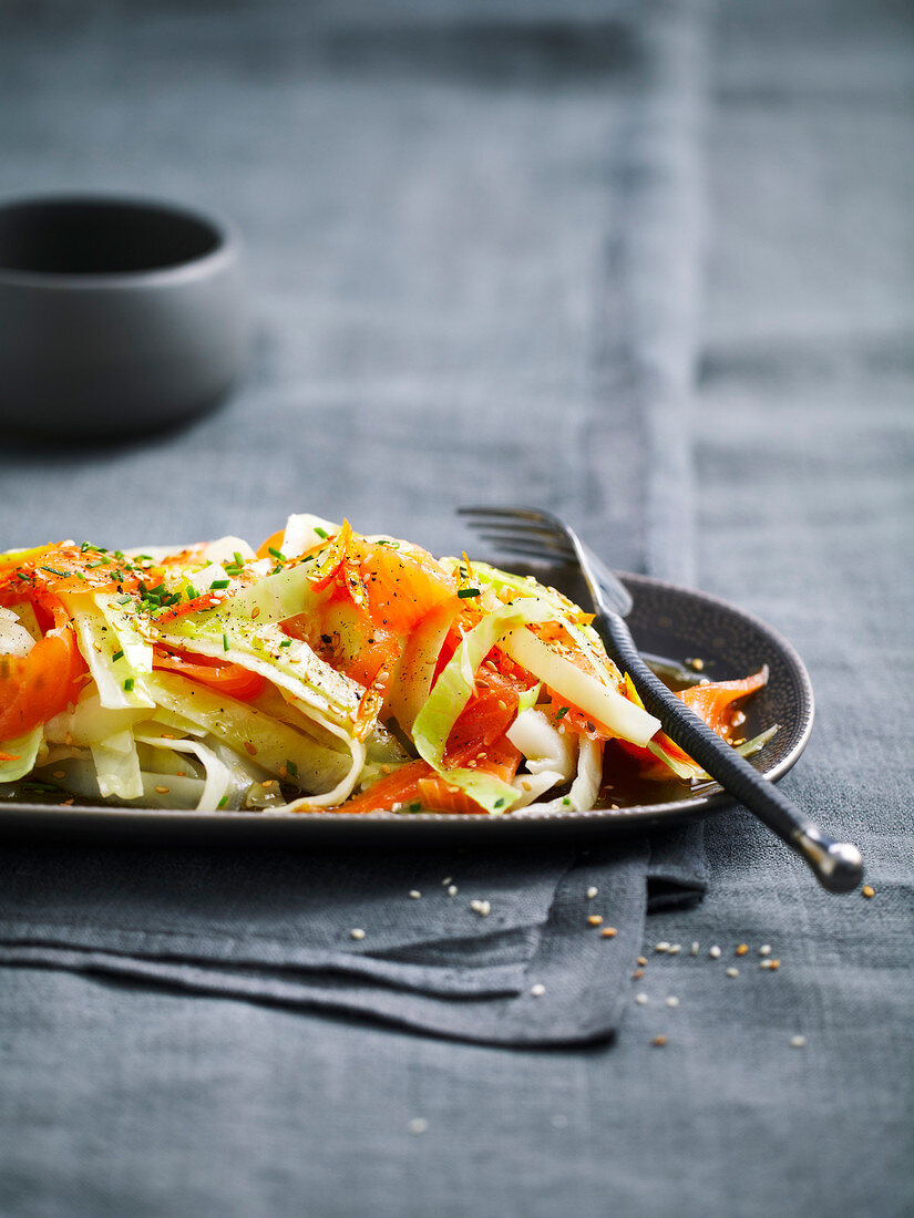 Green cabbage and salmon salad