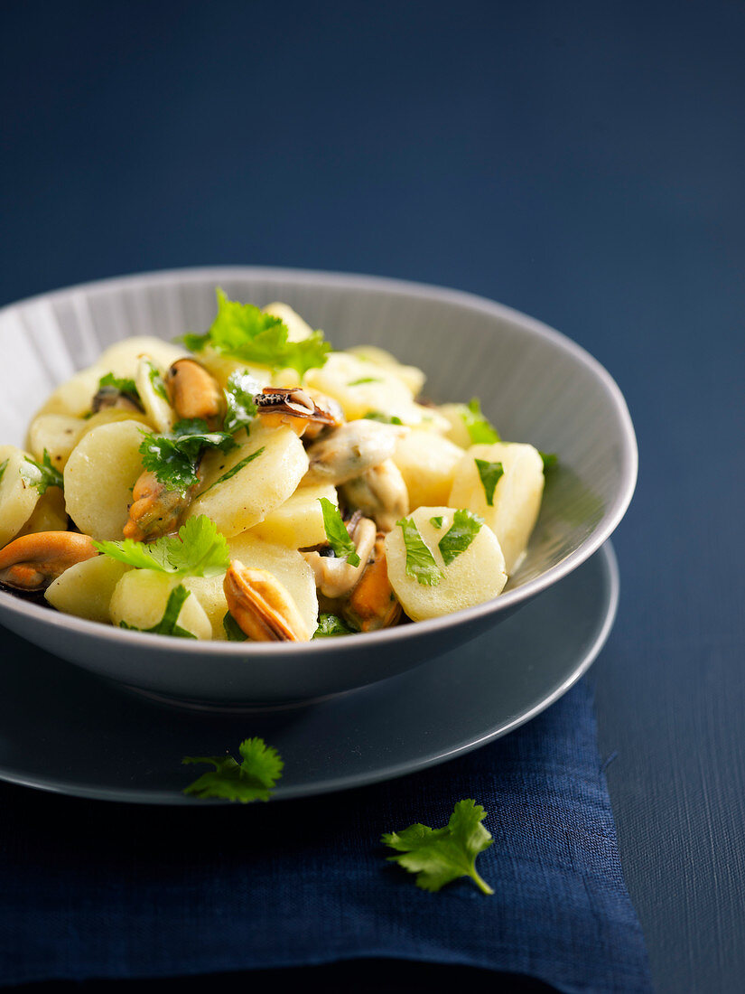 Kartoffelsalat mit Miesmuscheln und Curry