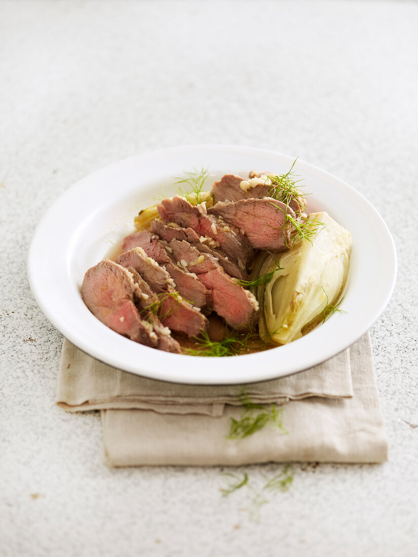 Duck fillet and ginger, fennel, honey and dill