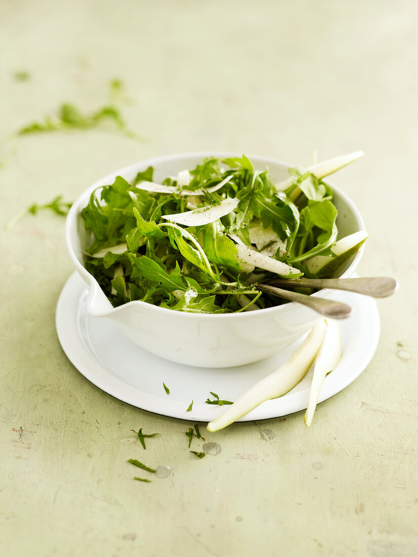 Rocket lettuce, pear and parmesan salad