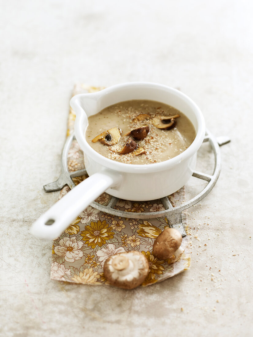 Cream of mushroom soup with chestnuts and hazelnuts