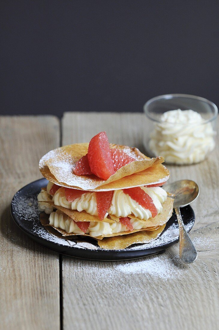 Grapefruit and whipped cream crispy mille-feuille