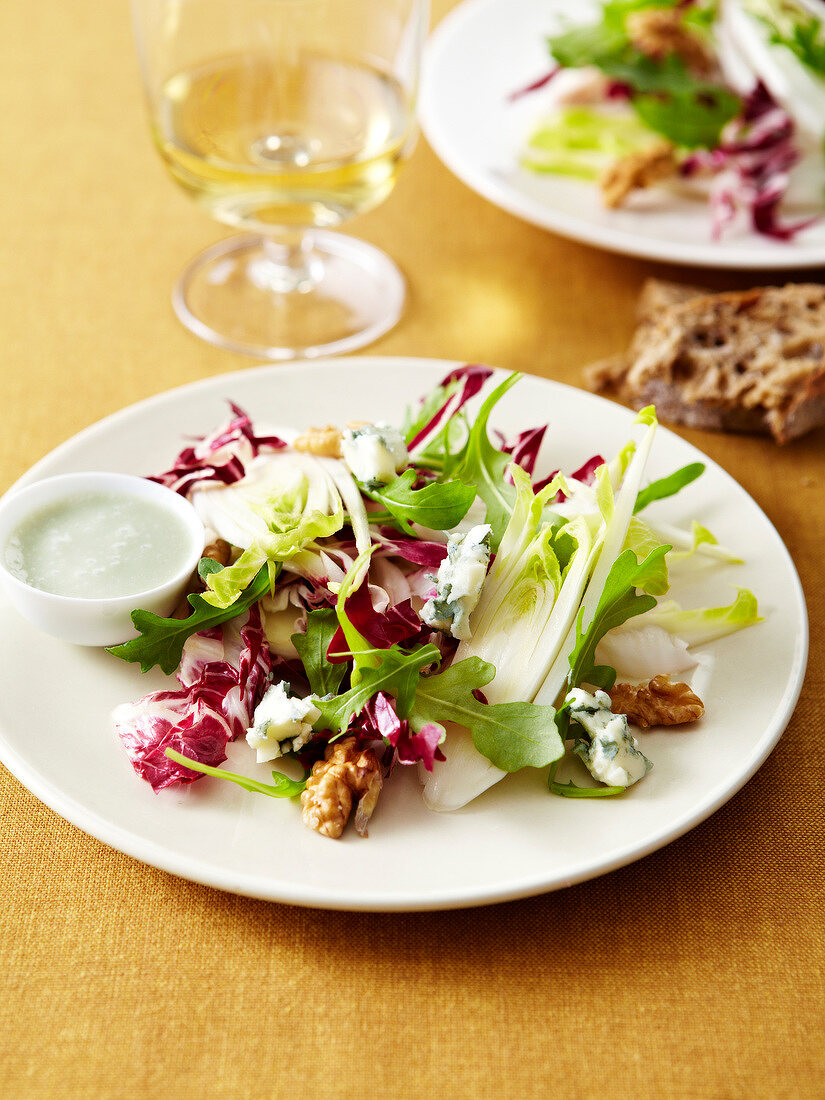 Gemischter Salat mit Fenchel, Walnüssen und Roquefort