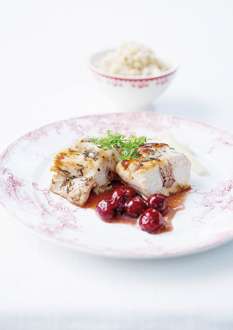 Saddle of rabbit with rosemary and cherry sauce