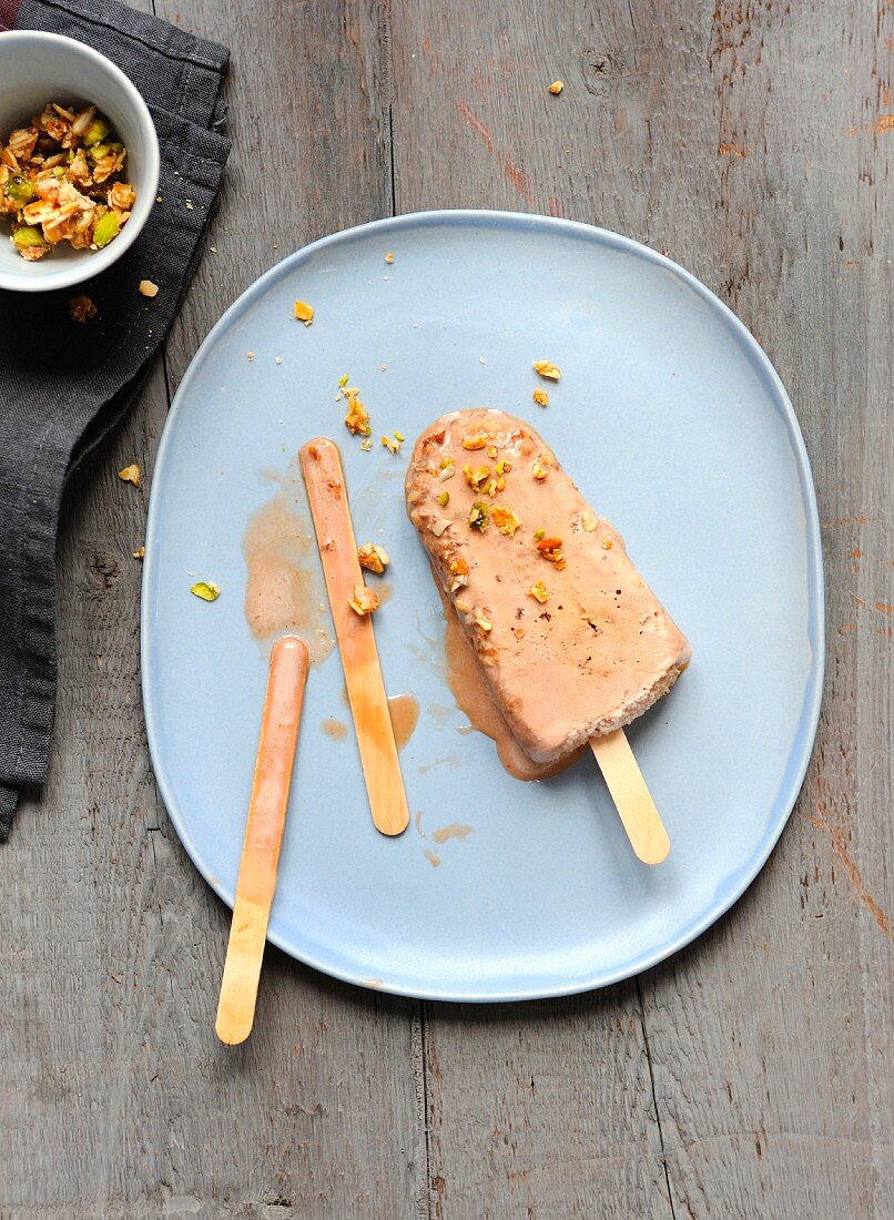 Homemade chestnut cream and caramelized walnut ice cream bar