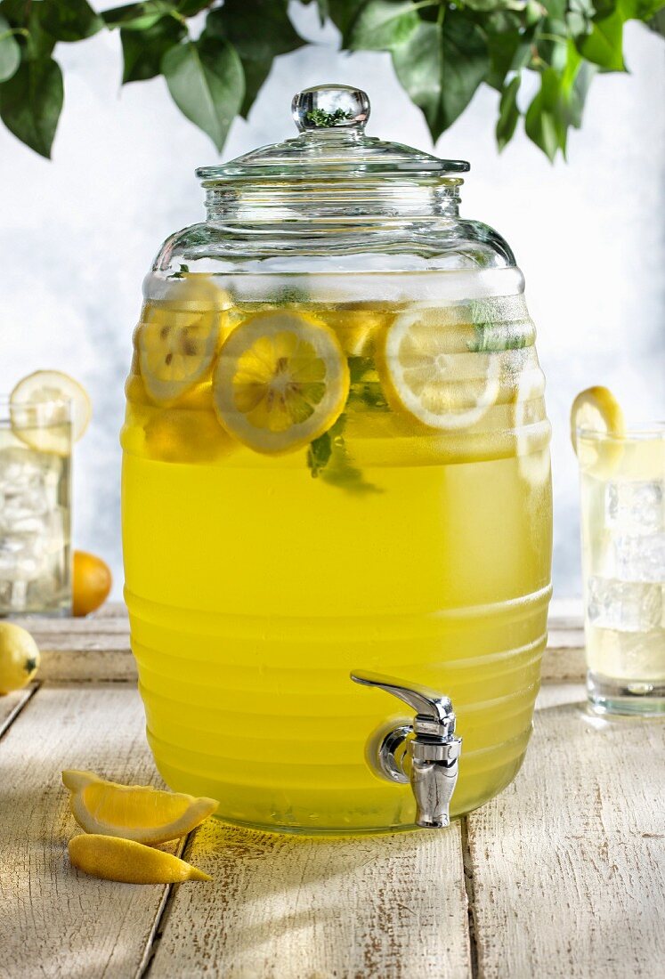 Homemade lemonade in a beverage dispenser
