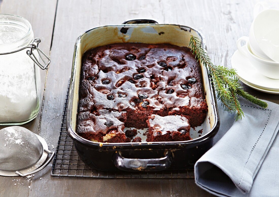 Dried fruit and pine nut brownie