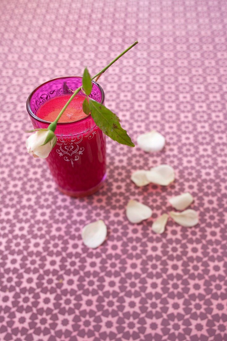 Rose-flavored watermelon and strawberry iced soup