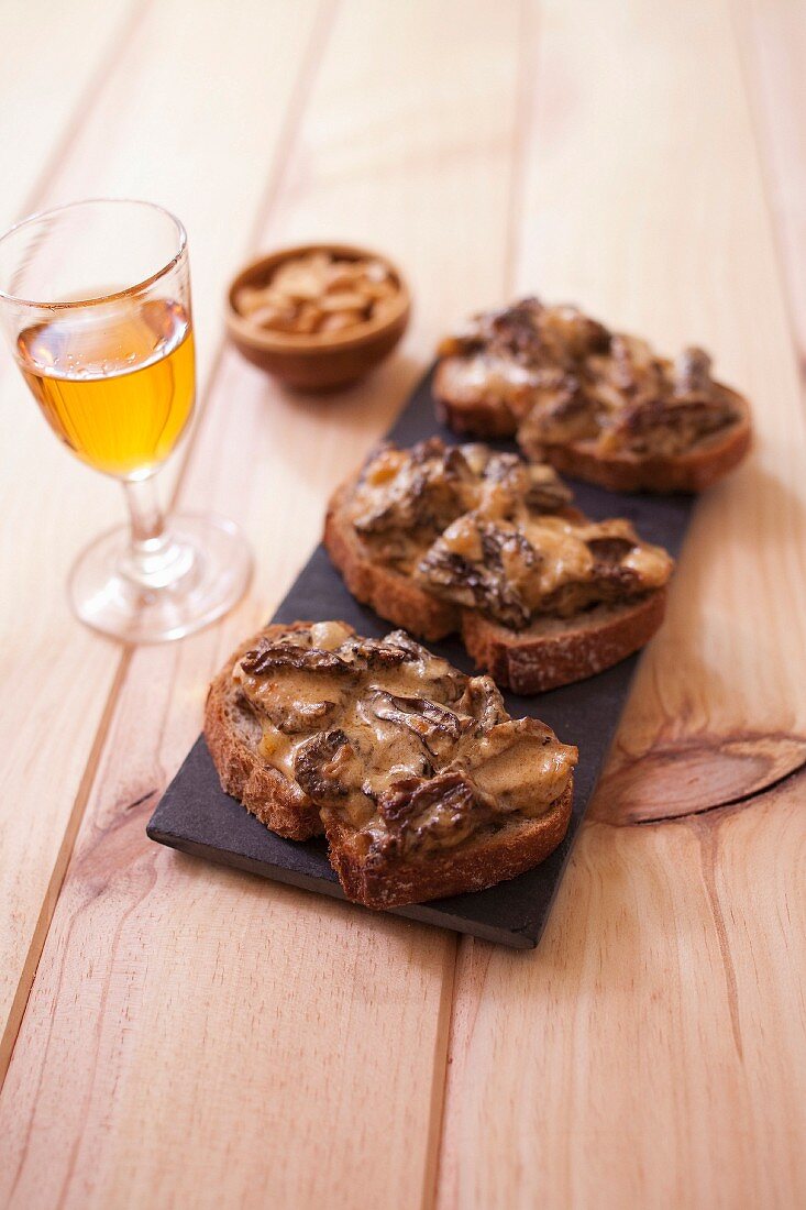 Comté cheese and morel toasted open sandwiches