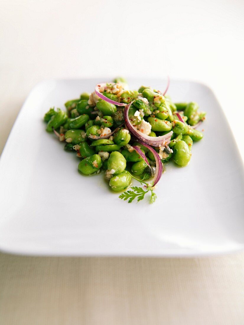 Saubohnen-Feta-Salat mit Paprikapulver