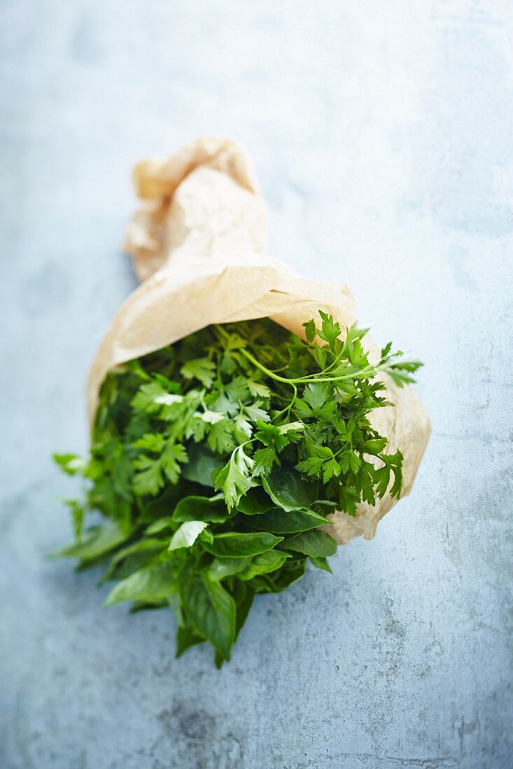 Bunch of cilantro and basil