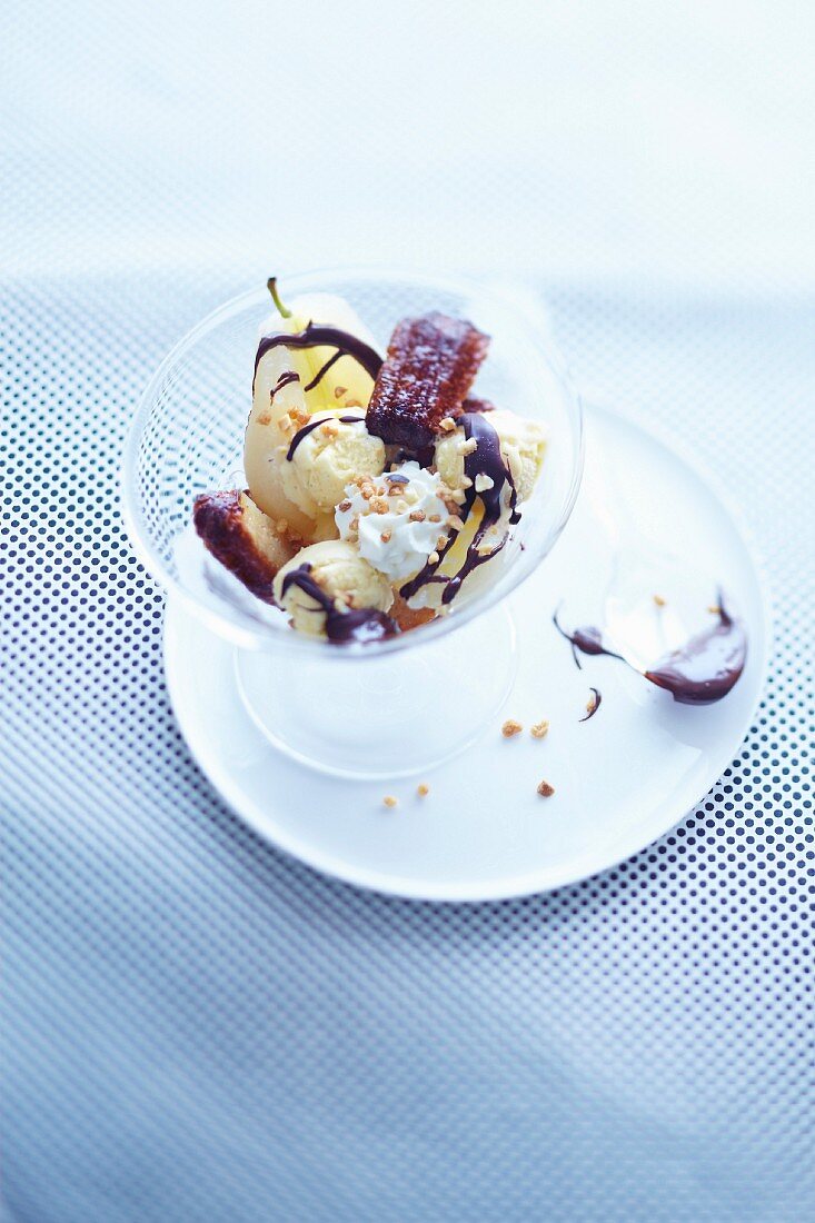 Pear Belle-Helene with Cannelés