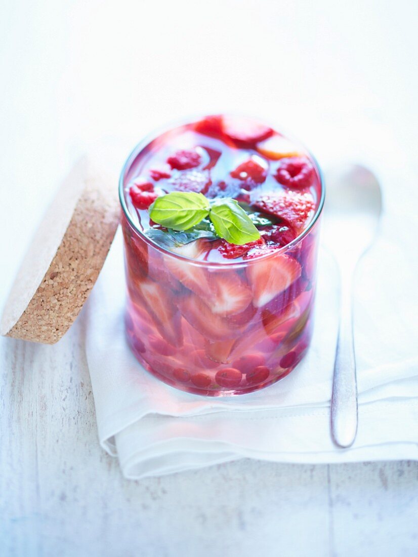 Summerfruit in jelly with basil