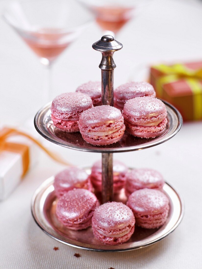 Pink Champagne and raspberry iridescent macaroons