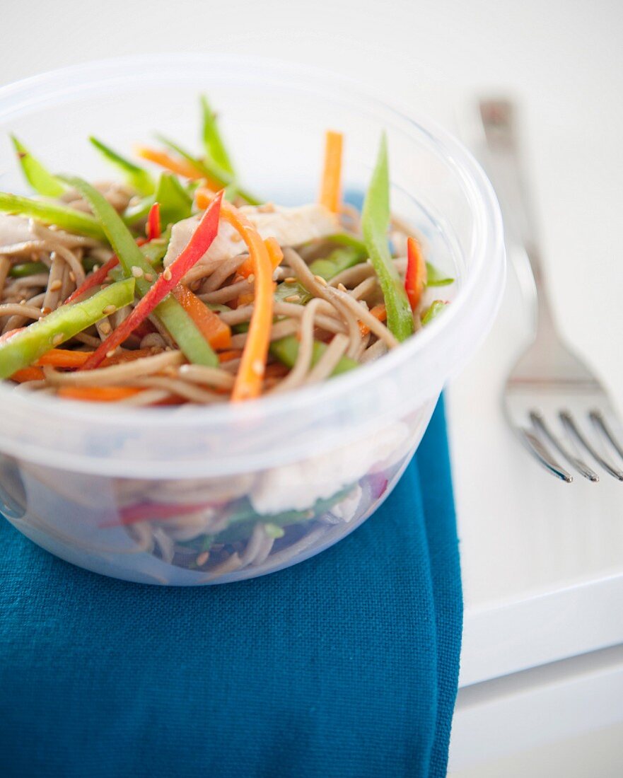 Asian noodle and sliced vegetable salad