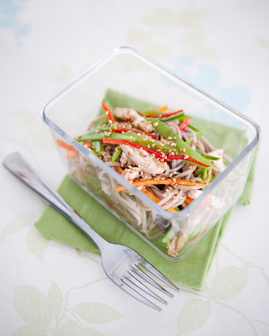 Asian noodle and sliced vegetable salad